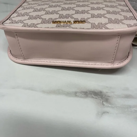 Michael Kors Briley Crossbody MK Signature Logo Jacquard Pink & White - Picture 7 of 10
